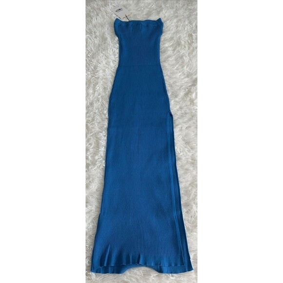 Hello Molly Womans Small Blue Ribbed Halter Bodycon Side Slit Dress NEW W/TAGS - Picture 2 of 10